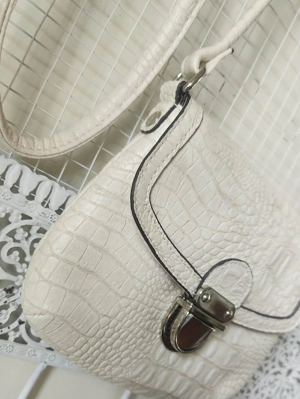 Vegan Croc-Embossed Small Crossbody Shoulder Bag